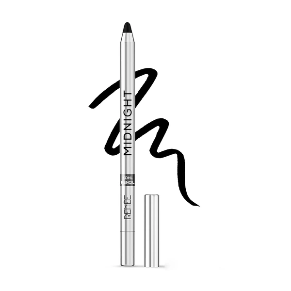 Renee Midnight Kohl Pencil Kajal | Bold, Smudge-Proof Eyes | 24 Hrs Long Stay | Waterproof | Vitamin E | Matte Finish | Intense Black Color | Rich Color Payoff 1.5 Gm