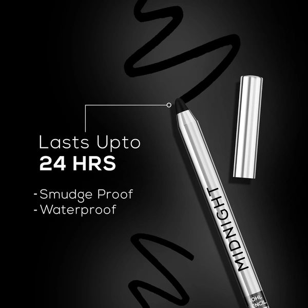 Renee Midnight Kohl Pencil Kajal | Bold, Smudge-Proof Eyes | 24 Hrs Long Stay | Waterproof | Vitamin E | Matte Finish | Intense Black Color | Rich Color Payoff 1.5 Gm