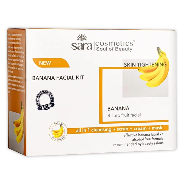 Sara Professional Sara 4-Step Banana Facial Kit (4x50g) | for Soft, Hydrated Skin | All in 1 (cleansing + scrub + cream + mask ) | Alcohol Free Formula | Smooth & Firm Skin | Suitable for All Skin Type