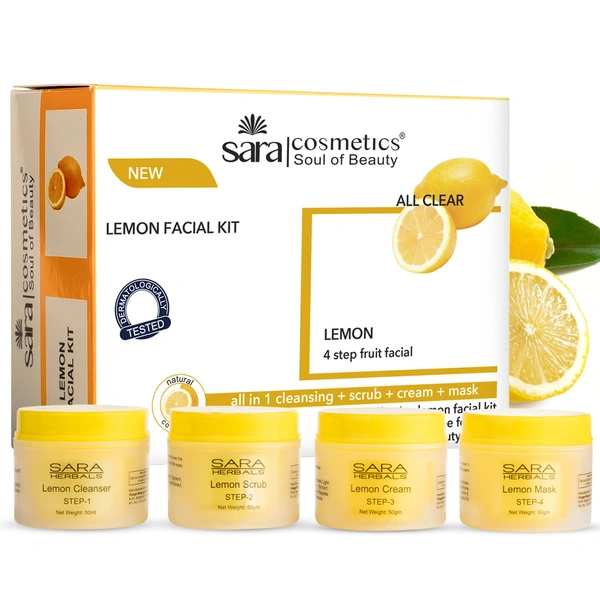 Sara Professional Sara Lemon 4-Step Fruit Facial Kit (4x50g) | for Brightening & Nourishing Skin | All in 1 (cleansing + scrub + cream + mask )|Detoxifying Face Pack | for Radiant Skin | Suitable for All Skin Types