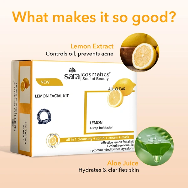 Sara Professional Sara Lemon 4-Step Fruit Facial Kit (4x50g) | for Brightening & Nourishing Skin | All in 1 (cleansing + scrub + cream + mask )|Detoxifying Face Pack | for Radiant Skin | Suitable for All Skin Types