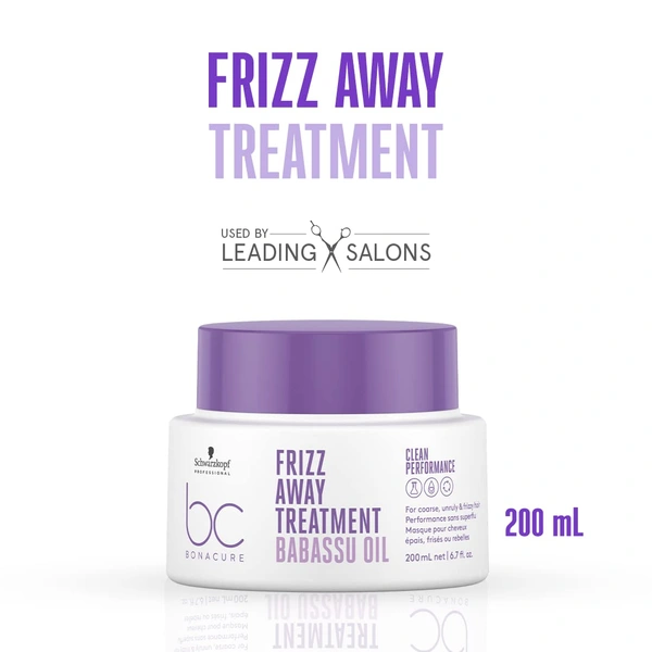 Schwarzkopf Professional Bonacure Frizz Away Treatment with Babassu Oil | for Coarse, Frizzy, Dry Hair | Makes hair soft & silky | Smooth & Control Frizz | 200ml
