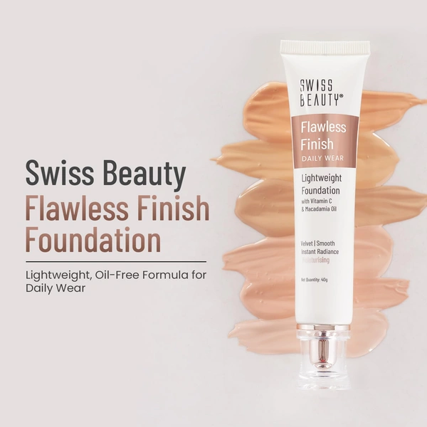 Swiss Beauty Flawless Finish Foundation 40g | Daily Wear Lightweight Foundation | with Vitamin C & Macadamia Oil | Medium coverage, Instant Radiance | Oil-Free Formula | Blendable & Breathable | Shade - 03 ( Natural-Beige )