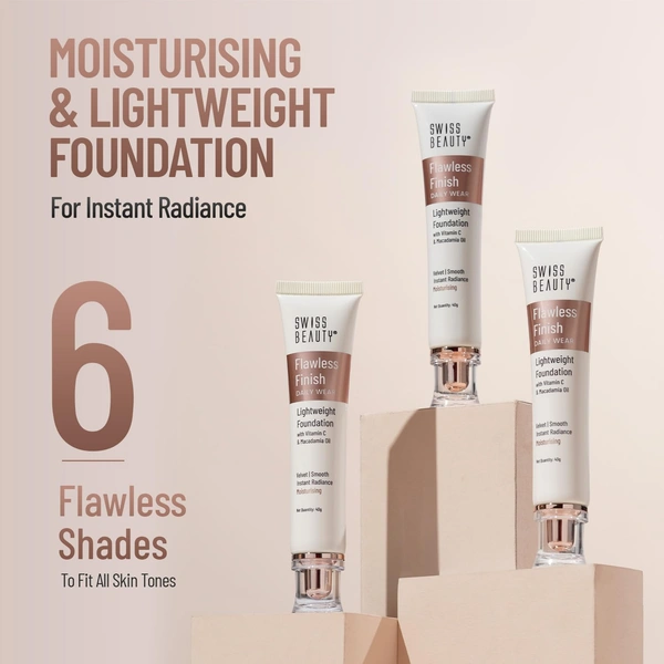 Swiss Beauty Flawless Finish Foundation 40g | Daily Wear Lightweight Foundation | with Vitamin C & Macadamia Oil | Medium coverage, Instant Radiance | Oil-Free Formula | Blendable & Breathable | Shade - 03 ( Natural-Beige )