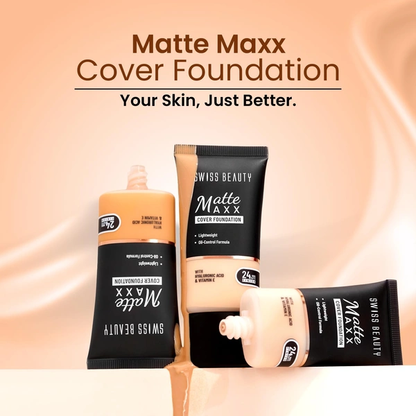 Swiss Beauty Foundation Matte Maxx Cover 01 Fair Warm, 30g| 24-Hour Wear |Hyaluronic Acid & Vitamin E | Oil-Control Formula |