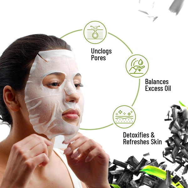 Swiss Beauty Instant Detox Sheet Mask 20ml | With Charcoal & Bamboo | Serum- Infused Sheet Mask | Unclogs Pores, Balances Excess Oil | Detoxifies & Refreshes Skin | Acne-prone skin mask | 20ml