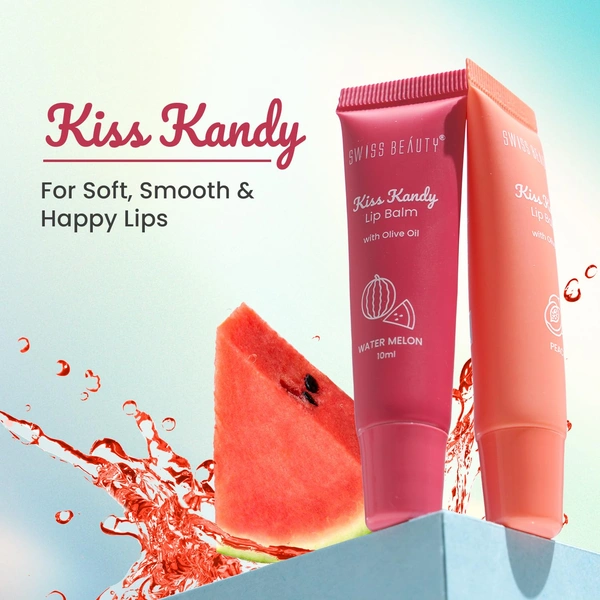 Swiss Beauty Kiss Kandy Lip Balm Water Melon - 10ml | with Olive Oil | Soft & Smooth Lips | Long-lasting Hydration | Non- Sticky & Lightweight .