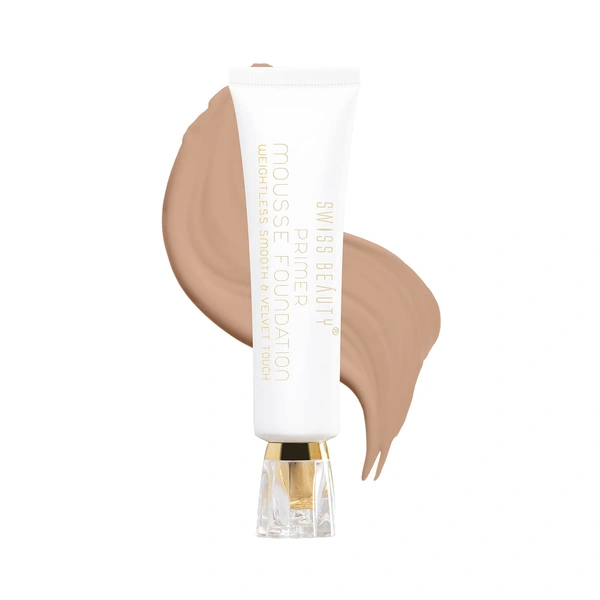 Swiss Beauty Primer Mousse Foundation 30ml | Weightless Smooth & Velvet Touch | 2 - in 1 Primer & Foundation | Oil-free look | Long-Wearing | Flawless Matte Finish & Pore Minimizing Coverage | Shade - 05 ( Medium Beige)