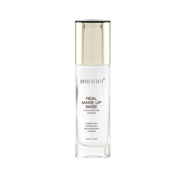 Swiss Beauty Real Makeup Base Highlighting Primer | Natural Glow Finish | Glowing & Smooth Finish | Flawless, Long-Lasting Makeup Base | Hydrated Look | Modify pores | Shade - Pink Tint , 32ml