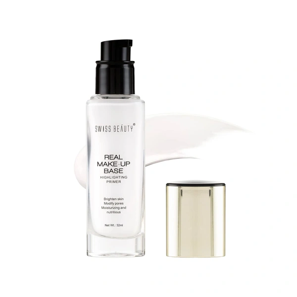Swiss Beauty Real Makeup Base Highlighting Primer | Natural Glow Finish | Glowing & Smooth Finish | Flawless, Long-Lasting Makeup Base | Hydrated Look | Modify pores | Shade - Pink Tint , 32ml