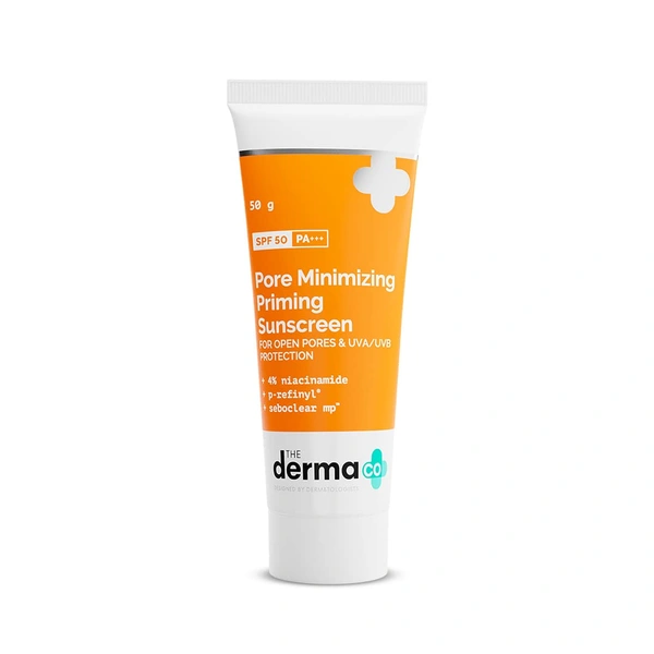 Derma Co The Derma Co Pore Minimizing Priming Sunscreen with SPF 50 & PA+++ | For Open Pores & UVA/UVB Protection | With 4% Niacinamide | Flawless Sun Protection | Non-Greasy & Long-Lasting | Suitable For All Skin Types- 50g