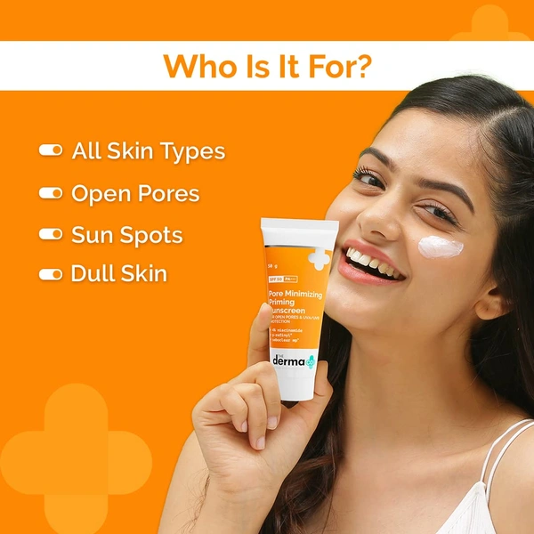 Derma Co The Derma Co Pore Minimizing Priming Sunscreen with SPF 50 & PA+++ | For Open Pores & UVA/UVB Protection | With 4% Niacinamide | Flawless Sun Protection | Non-Greasy & Long-Lasting | Suitable For All Skin Types- 50g
