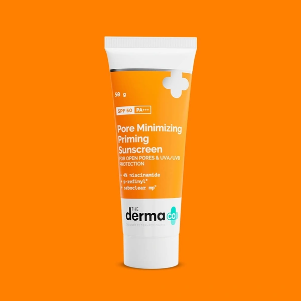 Derma Co The Derma Co Pore Minimizing Priming Sunscreen with SPF 50 & PA+++ | For Open Pores & UVA/UVB Protection | With 4% Niacinamide | Flawless Sun Protection | Non-Greasy & Long-Lasting | Suitable For All Skin Types- 50g