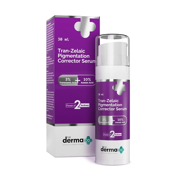 Derma Co The Derma Co Tran-Zelaic Pigmentation Corrector Serum 30ml | with 3% Tranexamic Acid & 10% Azelaic Acid | Fades Acne Scars & Reduces Redness | Reduces Dark Spots | Evens Skin Tone | Skin Brightening | Suitable for Sensitive Skin