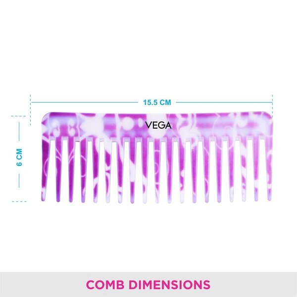 Vega VEGA Lilac Shampoo Hair Comb DC-1268 | Wide-Tooth Comb for Wet Hair | Effortless Detangling & Product Application | Ideal for All Hair Types & Scalp Care