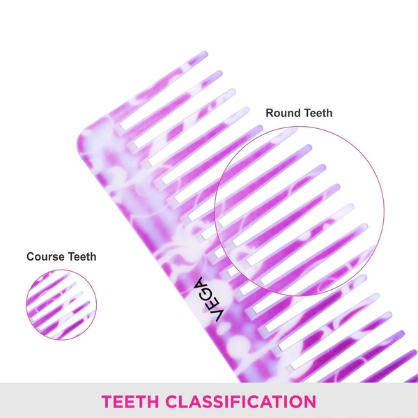 Vega VEGA Lilac Shampoo Hair Comb DC-1268 | Wide-Tooth Comb for Wet Hair | Effortless Detangling & Product Application | Ideal for All Hair Types & Scalp Care