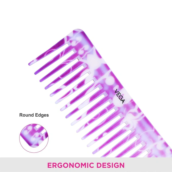 Vega VEGA Lilac Shampoo Hair Comb DC-1268 | Wide-Tooth Comb for Wet Hair | Effortless Detangling & Product Application | Ideal for All Hair Types & Scalp Care