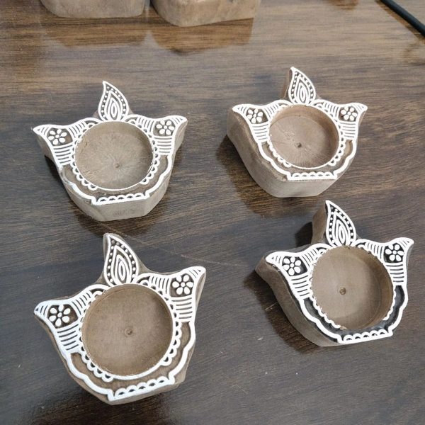 Wooden Handblock Tlight Candle Holders