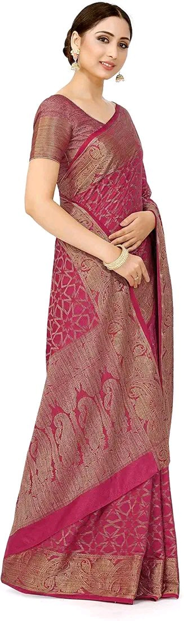 MIMOSA Women Patola Style Art Silk Saree Color Pink - Pink, 6 Yards