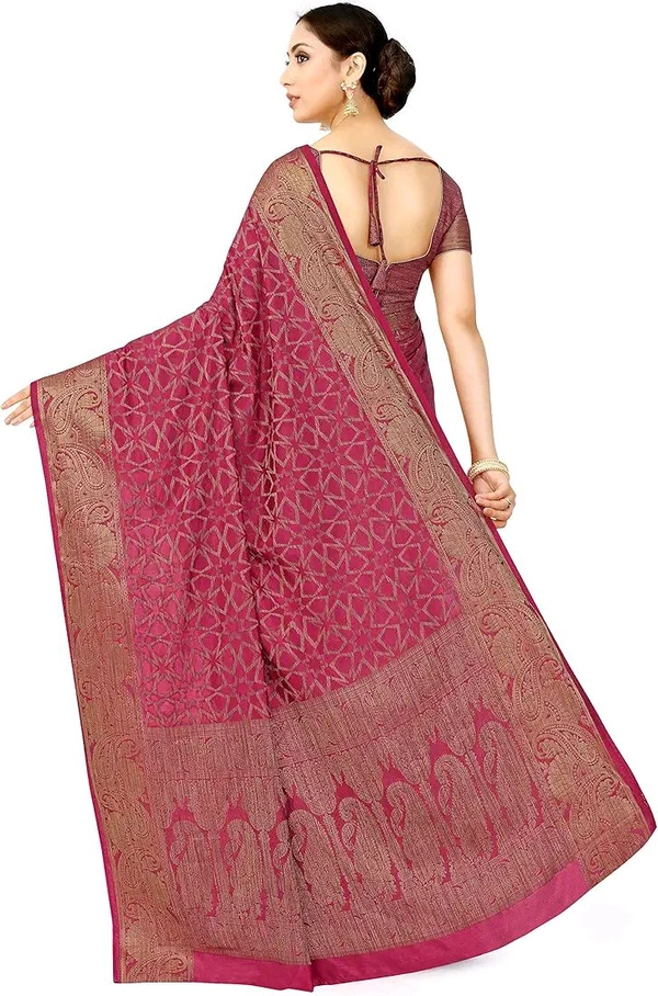 MIMOSA Women Patola Style Art Silk Saree Color Pink - Pink, 6 Yards