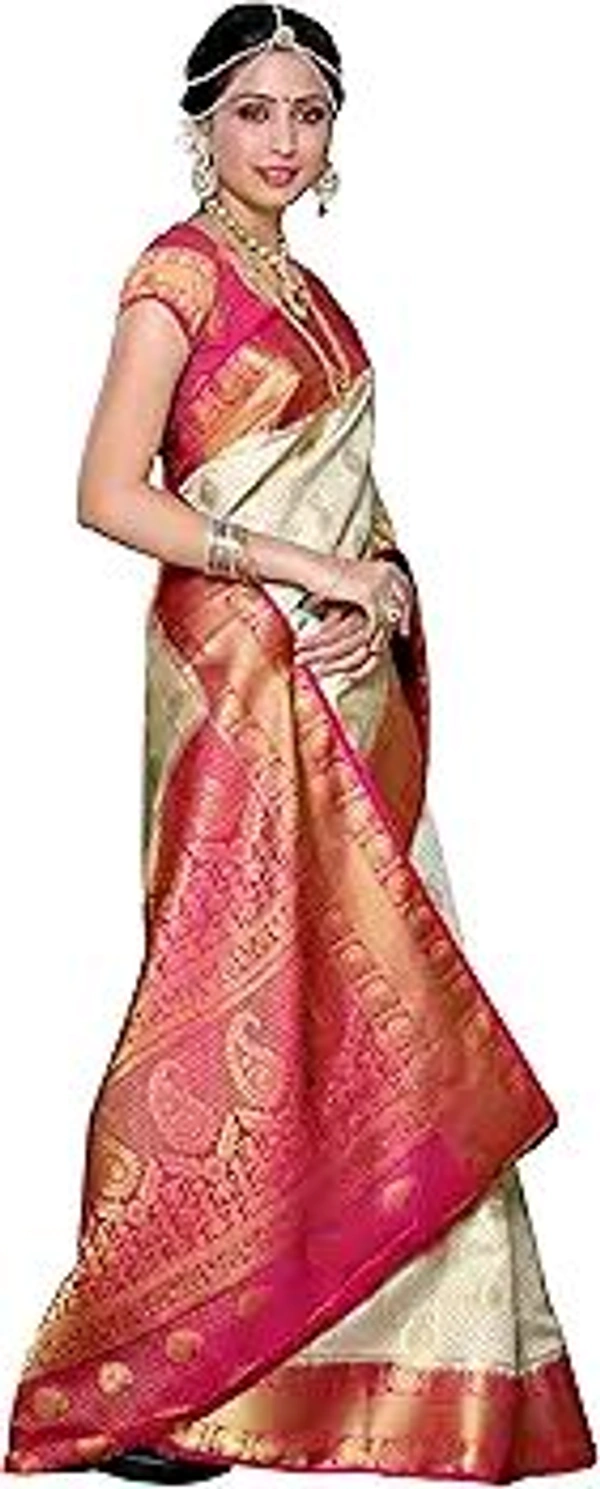 MIMOSA Women's Traditional Art Silk Saree Kanjivaram Style With Blouse Color:Off White - 800 Cms, Purple