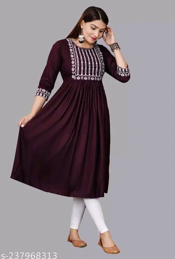 Embroidery Anarkali Kurti Suit - Brown, S