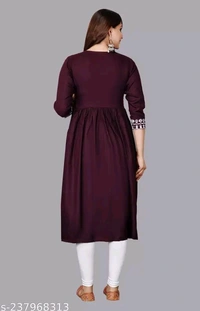 Embroidery Anarkali Kurti Suit - Brown, S