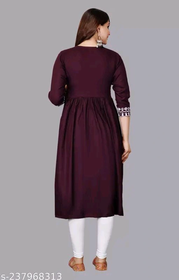 Embroidery Anarkali Kurti Suit - Brown, S