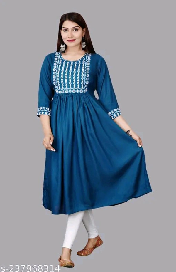 Embroidery Anarkali Kurti Suit - S, Blue