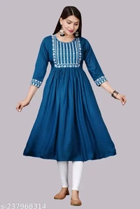 Embroidery Anarkali Kurti Suit - S, Blue