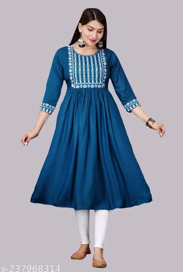 Embroidery Anarkali Kurti Suit - S, Blue