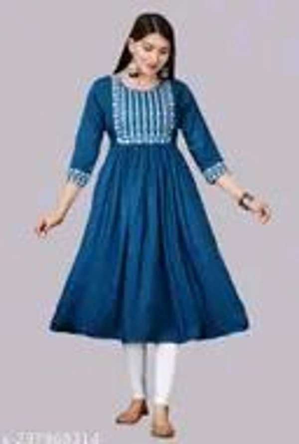 Embroidery Anarkali Kurti Suit - S, Blue