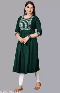 Embroidery Anarkali Kurti Suit - S, Teal