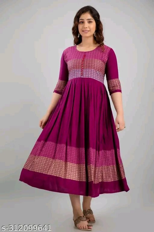 Anarkali Kurta Printed - Purple Pizzazz, M