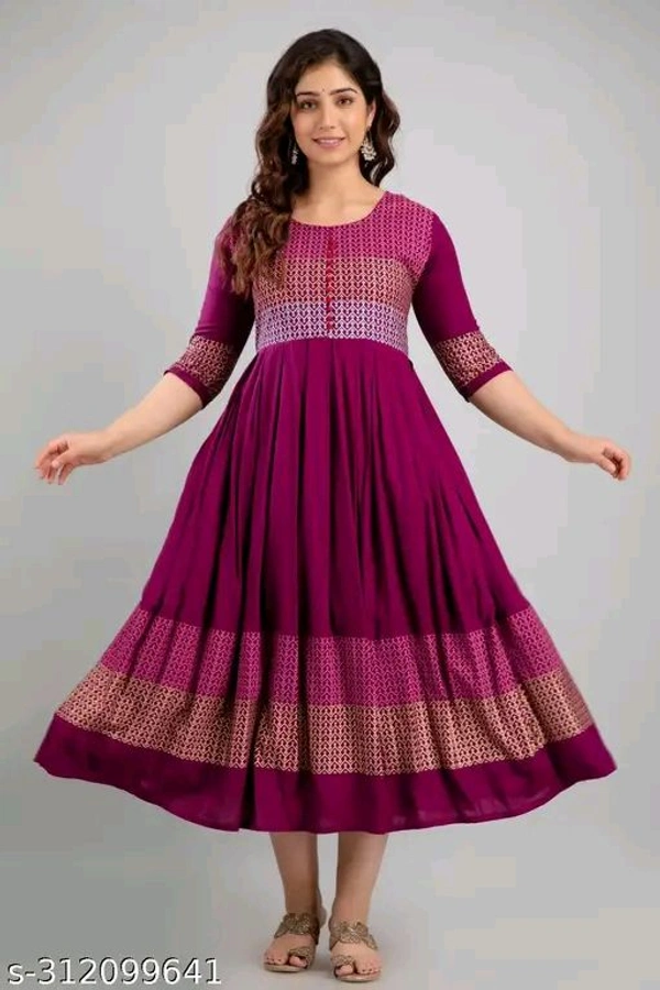 Anarkali Kurta Printed - Magenta / Fuchsia, L