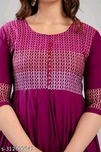 Anarkali Kurta Printed - Magenta / Fuchsia, L