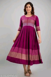 Anarkali Kurta Printed - Magenta / Fuchsia, Xl