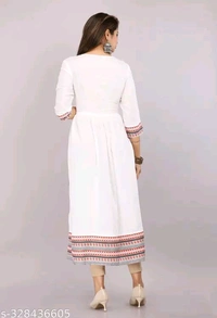 Embroidery Round Neck Kurti - White, S