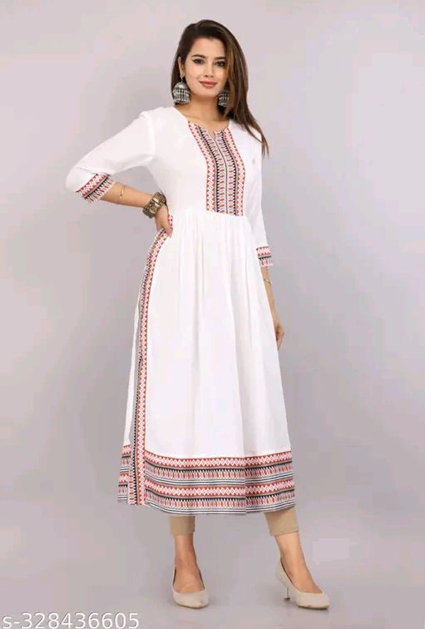 Embroidery Round Neck Kurti - White, Xl