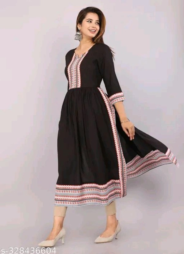 Embroidery Round Neck Kurti - S, Black