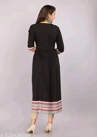 Embroidery Round Neck Kurti - Xl, Black