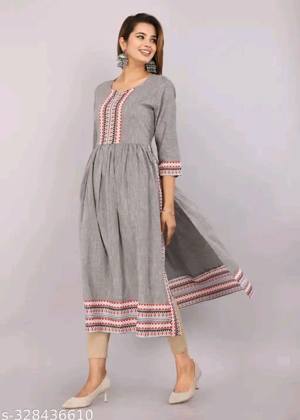 Embroidery Round Neck Kurti - S, Gray