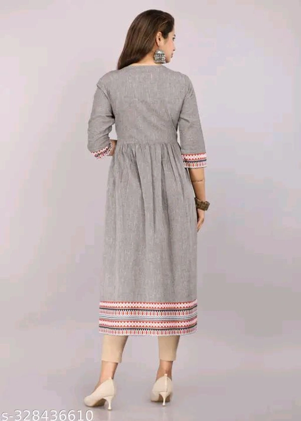 Embroidery Round Neck Kurti - S, Gray