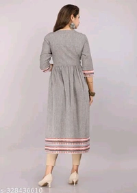 Embroidery Round Neck Kurti - L, Gray
