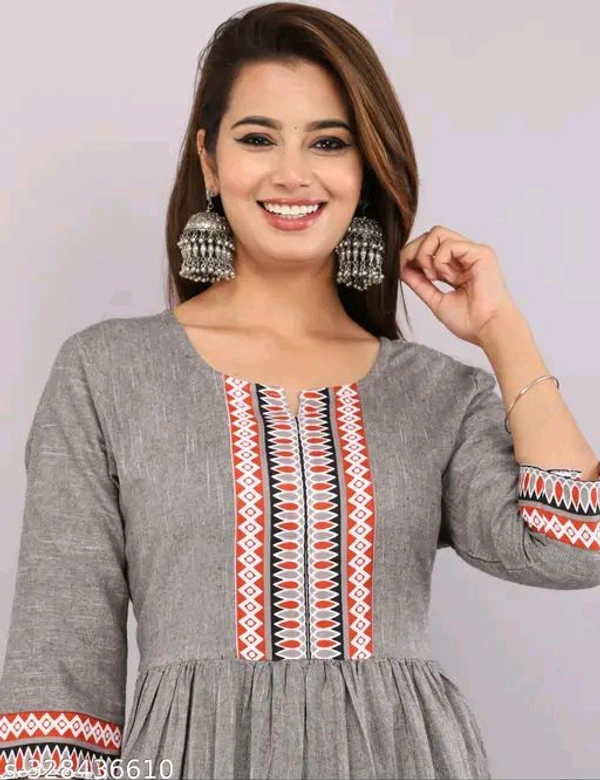Embroidery Round Neck Kurti - Xl, Gray
