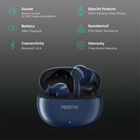 REALME T110 realme Buds T110 Bluetooth Truly Wireless in Ear Earbuds with mic, AI ENC for Calls, Google Fast Pair, 38 Hours Total Playback with Fast Charging and Low Latency Gaming Mode (Punk Black)