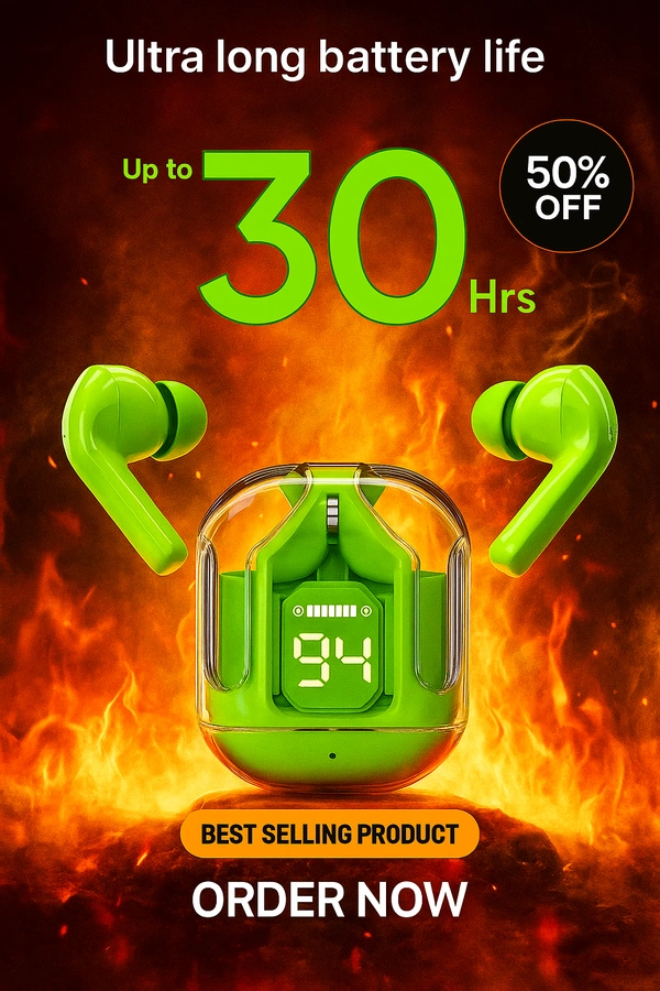XUTOMISE Wireless Earbuds for Sports & Workout, Bluetooth 5.3 Headphones with Hi-Fi Sound, Noise Cancellation, 30H Battery, Waterproof, Fast Charging, Touch Control Earbuds (Green) - Green