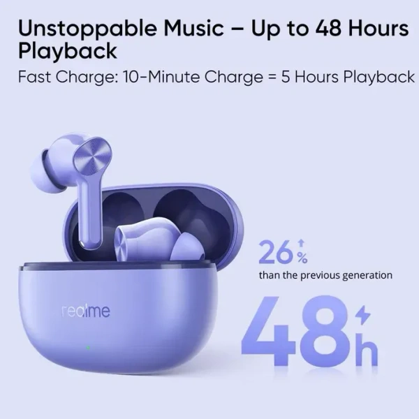 realme Buds T200 Lite Bluetooth in Ear Earbuds,4 Mic, AI ENC for Calls,48 Hours Total Playback with Fast Charging (Purple) - Chetwode Blue