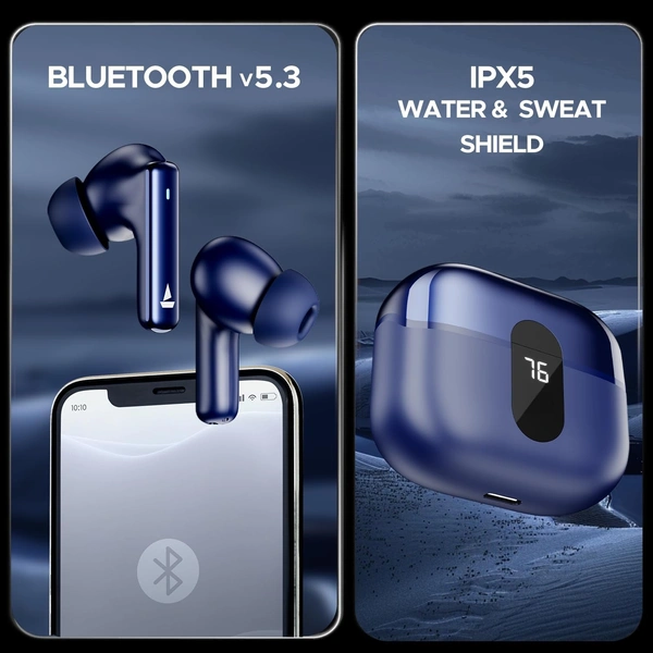 boat ear buds boAt Airdopes 121 Pro Plus, 100HRS Battery, 4Mics ENx, 50ms Low Latency, Fast Charge, LED Display, IPX5, v5.3 Bluetooth in Ear Earbuds, TWS Ear Buds Wireless Earphones with mic (Blue) - Blue