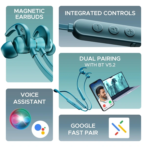 boat ear buds boAt Rockerz 255 Pro+, 60HRS Battery, Fast Charge, IPX7, Dual Pairing, Low Latency, Magnetic Earbuds, in Ear Bluetooth Neckband, Wireless with Mic Earphones (Teal Green)